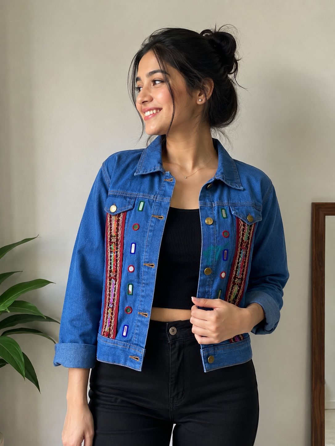 Denim Kutchi Patch Work Mirror Work Jacket
