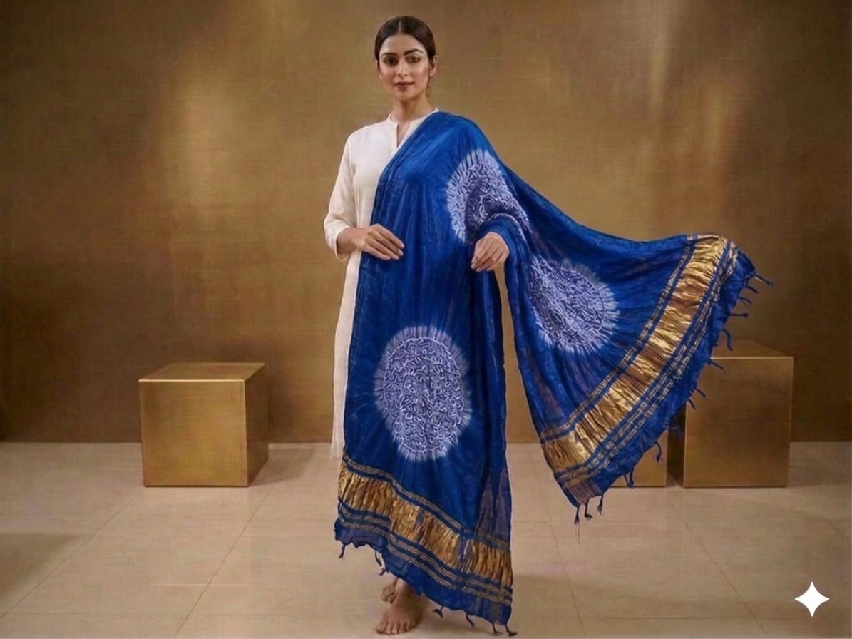 Modal Silk Bandhej Dupatta With Tissue Pallu