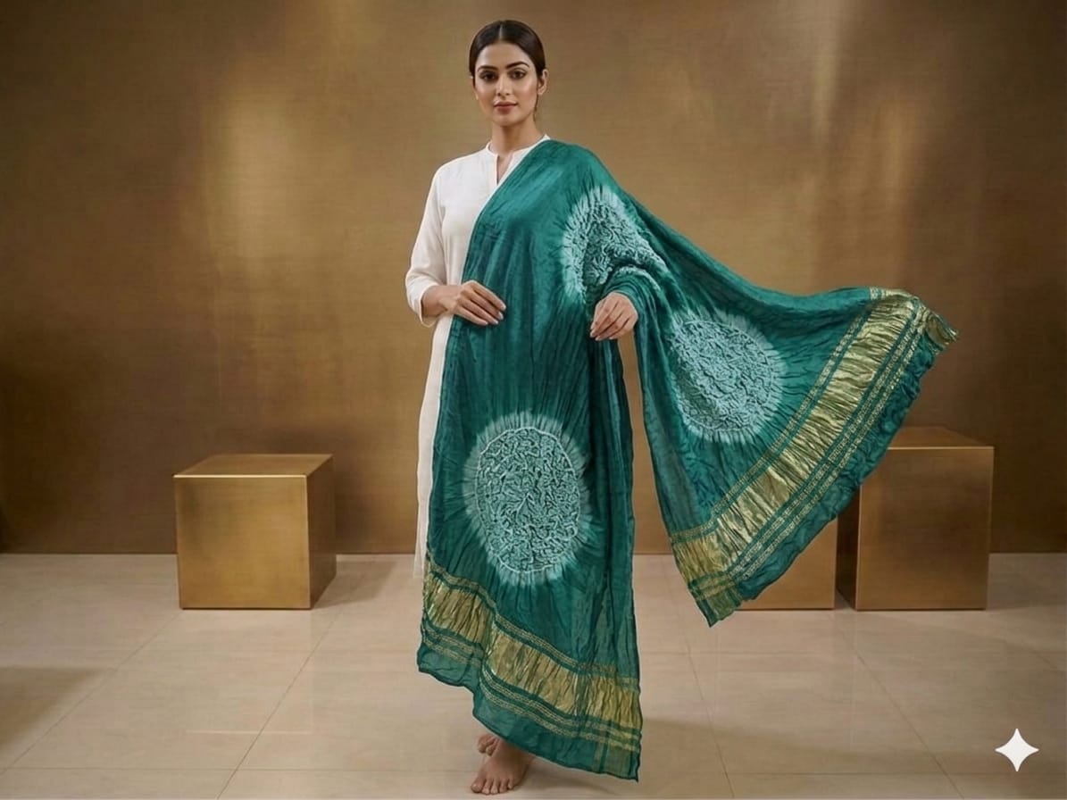 Modal Silk Bandhej Dupatta With Tissue Pallu - Image 5